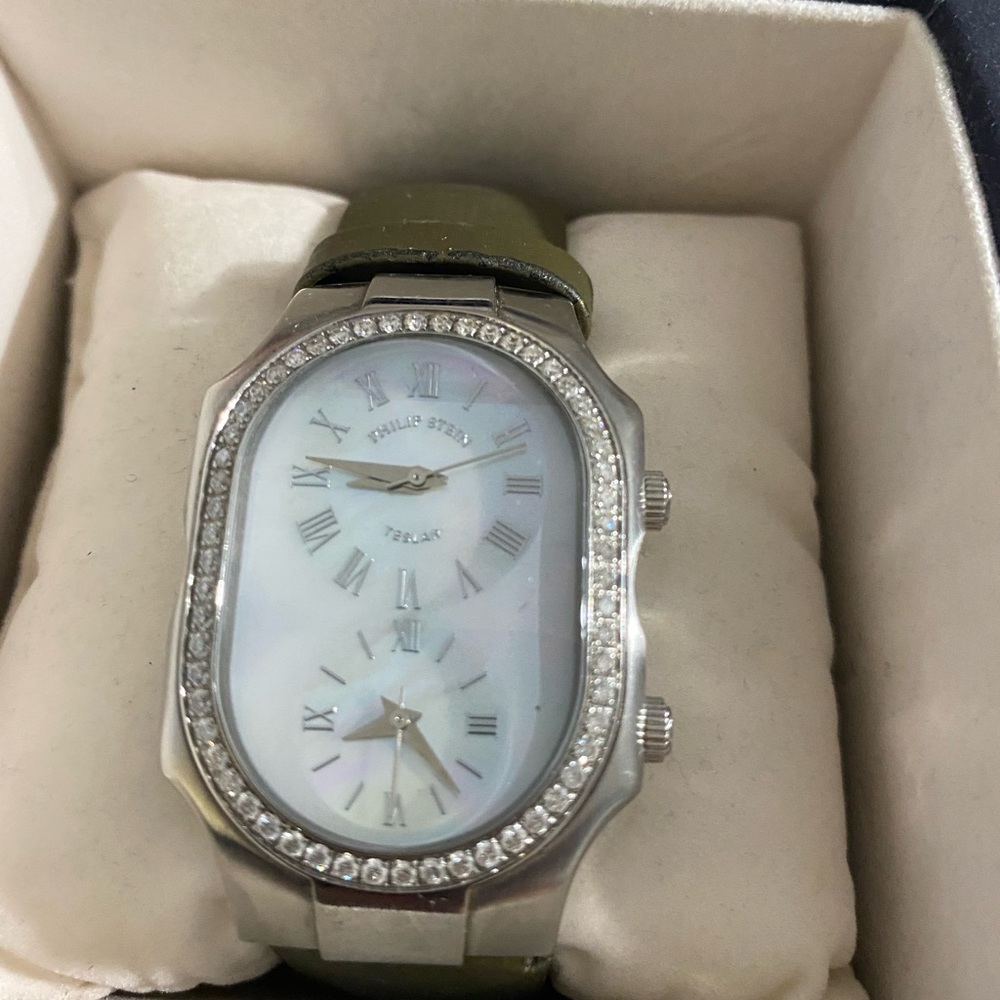 Authentic Philip Stein Teslar Watch with diamond and mother of pearl  face